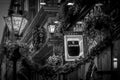 DUBLIN, IRELAND, DECEMBER 24, 2018: Close up of the exterior of the Palace Bar, decorated for Christmas on Fleet Street, with a Royalty Free Stock Photo