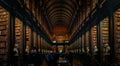 DUBLIN, IRELAND, DECEMBER 21, 2018: The Long Room in the Trinity College Library, home to The Book of Kells. Perspective Royalty Free Stock Photo