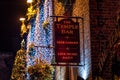 DUBLIN, IRELAND, DECEMBER 24, 2018: Temple Bar historic district, known as cultural quarter with lively nightlife. Nightscene of Royalty Free Stock Photo