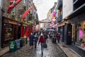 People in Temple Bar Street, Dublin, on a Cloudy Winter Day Royalty Free Stock Photo