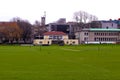Dublin, Ireland - February 18, 2018: View of Trinity College football field in historic downtown on a winter day Royalty Free Stock Photo