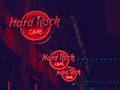 Dublin, Ireland - 12.19.2023: Hard rock cafe logo and sign illuminated at night Royalty Free Stock Photo