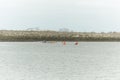 Dublin, Ireland - 03.21.2021: Healthy lifestyle kayaking in the sea. An enthusiast canoeing on a still, calm Irish sea. Recreation