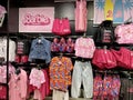 Dublin, Ireland - July 8 2023: A collection of Barbie-themed clothing displayed in the Primark department store in Royalty Free Stock Photo