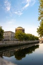 Vertical shot of the Four Courts and River Liffey in Dublin. Ireland Royalty Free Stock Photo