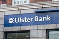 Logo and sign of Ulster Bank. Ulster Bank is a large commercial bank, and one of the traditional Big Four Irish banks