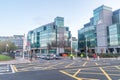 Street view with IFSC House, International Financial Services Centre in Dublin Royalty Free Stock Photo