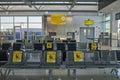 DUBLIN, IRELAND- OCT 21 : Passenger number drops due to the outbreak of Coronavirus COVID-19. A view of the empty check-in