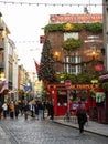 Dublin, Ireland - 20.12.2022: Popular Temple bar decorated for Christmas and new Year celebrations. Most photographed pub in the