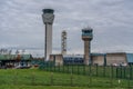 old and new air traffic control tower at Dublin International Airport DUB, EIDW Royalty Free Stock Photo