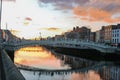 Dublin night scene with Ha`penny bridge and Liffey river lights Royalty Free Stock Photo