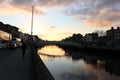 Dublin night scene with Ha`penny bridge and Liffey river lights . Ireland Royalty Free Stock Photo