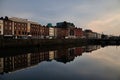 Dublin quay with river Liffey and historical buildings in Ireland