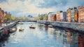Dublin\'s Delight: AI-Crafted Impressionistic Canvas of Liffey River Charm