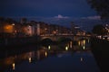 Dublin`s night cityscape with bridge over Liffey river Royalty Free Stock Photo