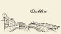 Dublin skyline illustration hand drawn sketch