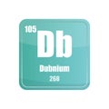 Dubnium chemical element. Atomic number one hundred five. Blue green Vector tile. Periodic table square. Royalty Free Stock Photo
