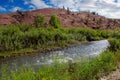 Summer View of the Red Cliffs While Walking Along the Wind River Trail in Dubois Town Park in Western Wyoming. Royalty Free Stock Photo