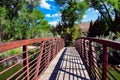 Red Bridge over the Wind River at Dubois Town Park in Western Wyoming. Royalty Free Stock Photo