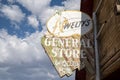 Sign for Weltys General Store, selling groceries and ice. Vintage neon mid-century modern sign