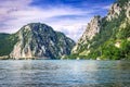 Dubova Lake, Danube River. Famous Danube gorge Iron Gates, Romania and Serbia Royalty Free Stock Photo