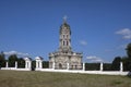 The Church of the Mother of God Holy Sign beyond the fence in Dubrovitsy village of Russia.