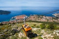 Dubrovnik cable car moving down to the city