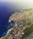 Dubrovnik, Croatia. Aerial view on old town. Vacation and adventure. Town and sea. Top view from drone at old castle and blue sea. Royalty Free Stock Photo