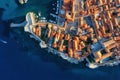 Dubrovnik, Croatia. Aerial view on old town. Vacation and adventure. Top view from drone at on the old castle and blue sea. Royalty Free Stock Photo