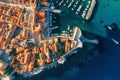 Dubrovnik, Croatia. Aerial view on the old town. Vacation and adventure. Town and sea. Top view from drone at on the old castle an Royalty Free Stock Photo