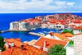 Dubrovnik, Croatia: Aerial view on the old town (medieval Ragusa) surrounded by fortified walls above the