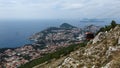 Aerial view of Dubrovnik and cable way to Srd mountain in Croatia Royalty Free Stock Photo