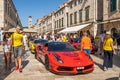 Dubrovnik, Croatia - Aug 23, 2020: One life racing Ferrari cars at Stradun street in morning