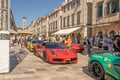 Dubrovnik, Croatia - Aug 23, 2020: One life racing Ferrari cars at Stradun street in morning