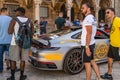 Dubrovnik, Croatia - Aug 23, 2020: One life racing Ferrari cars at Stradun street in morning