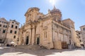 Dubrovnik, Croatia - Aug 20, 2020: Wide angle view of Cathedral of Virgin Mary in repair