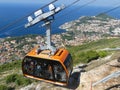 Cable car reaching top of mountain above Dubrovnik Royalty Free Stock Photo