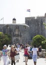 Dubrovnik city walls entrance wil people