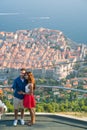 Dubrovnik, Croatia - July 21, 2016: couple making selfie on the background of the old town