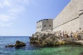 Panorama of Dubrovnik - view from sea with blue water of wall old town, Dubrovnik, Croatia