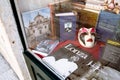 Window display of souvenir shop, book and mask in Dubrovnik, Croatia