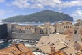 Aerial view of Old Town (Stari Grad) with Old Port from medieval City Walls by Adriatic Sea, Dubrovnik, Croatia Royalty Free Stock Photo