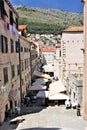 Dubrovnik, Croatia, June 2015. Narrow street of the old town and lively trade on it.