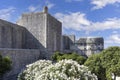 View of Old Walls with Bokar tower, surrounding medieval city on the Adriatic Sea, Dubrovnik, Croatia Royalty Free Stock Photo