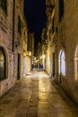 DUBROVNIK, CROATIA - MAY 31, 2019: Evening view of a narrow alley in the old town of Dubrovnik, Croat