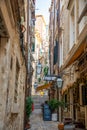 Dubrovnik, Croatia - 20.10.2018: Medieval narrow street in old town of Dubrovnik, Croatia