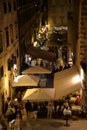 Dubrovnik, Croatia, night view of a busy old city narrow lane