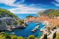 Dubrovnik, Croatia. Panoramic view of the Adriatic Sea, Dubrovnik landscape, Aerial view of the famous European travel