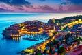 Dubrovnik, Croatia: Sunset view on the old town (medieval Ragusa) surrounded by fortified walls above the