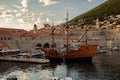 Dubrovnik, Dalmatia, Croatia - Old port of Dubrovnik at sunset. Old town of Dubrovnik